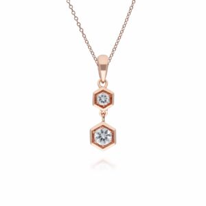 Honeycomb Inspired Clear Sapphire Pendant Necklace in 9ct Rose Gold
