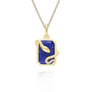 Grand Deco Lapis Lazuli Snake Wrap Pendant in Gold Plated Sterling Silver
