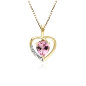 Vintage Pear Purple Tourmaline & Diamond Center Pendant Necklace In 9ct Yellow Gold