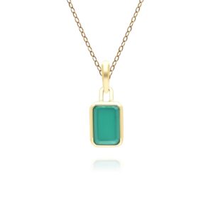Classic Baguette Chalcedony Pendant Necklace in 9ct Yellow Gold