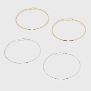 2 Pack Silver and Gold 60mm Hoop Earrings New Glance