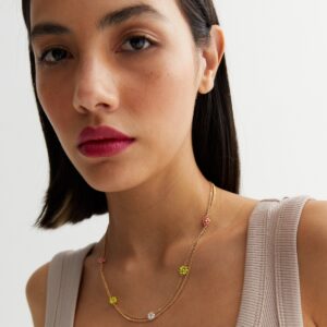 Gold 2 Row Daisy Beaded Necklace New Glance