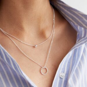 Silver Sphere and Twist Hoop Layered Necklace New Glance