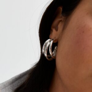 Silver Plated Triple Hoop Earrings New Glance