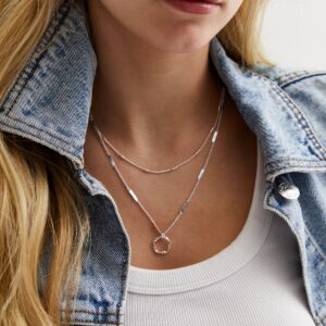 Silver Plated Layered Circle Pendant Necklace New Glance