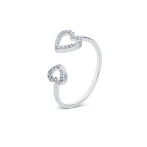 August Woods Silver Double Heart Adjustable Ring – Silver