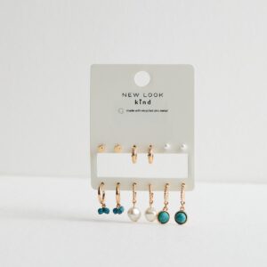 6 Pack Gold Turquoise Gem Stud and Hoop Earrings New Glance