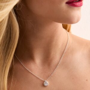 Silver Tone Cubic Zirconia Circle Necklace New Glance