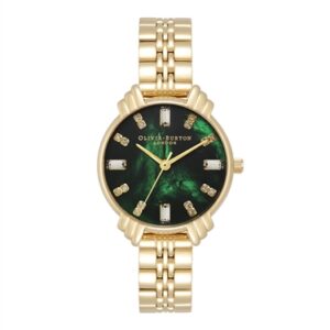 Olivia Burton Artwork Deco Inexperienced & Gold Bracelet Watch
