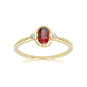Vintage Oval Garnet & Diamond Center Ring In 9ct Yellow Gold
