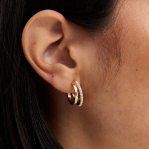 Gold Tone Fake Pearl Double Row Hoop Earrings New Glance