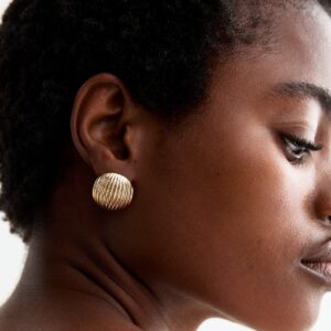 Gold Tone Huge Ridged Circle Stud Earrings New Glance