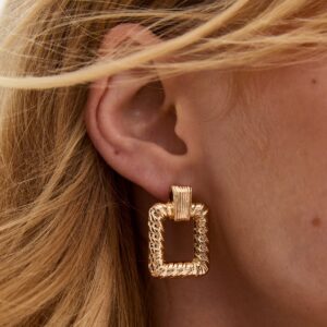 Gold Tone Textured Doorknocker Earrings New Look