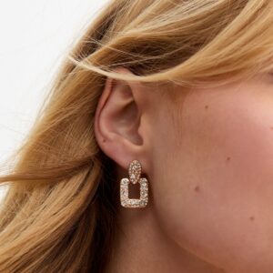 Gold Tone Mini Remark Diamante Doorknocker Earrings New Glance