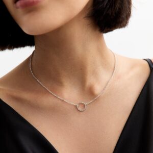 Silver Plated Diamante Open Circle Pendant Necklace New Glance
