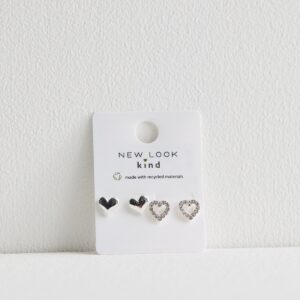 2 Pack of Silver Tone Diamante Center Stud Earrings New Glance