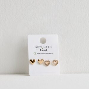 2 Pack of Gold Tone Diamante Middle Stud Earrings New Glance