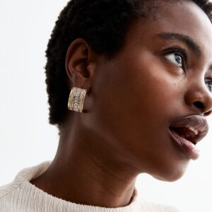 Gold Tone Diamante Curved Baguette Stud Earrings New Look