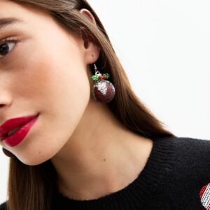 Darkish Brown Glitter Christmas Pudding 3D Earrings New Glance