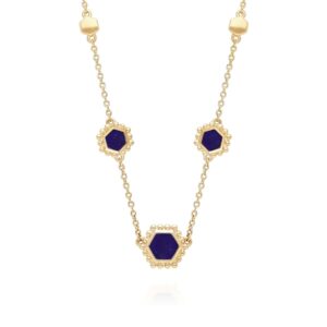 Lapis Lazuli Flat Slice Hex Necklace in Gold Plated Sterling Silver