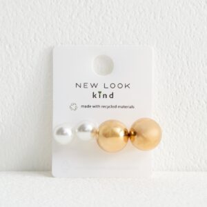 Pack of 2 Gold Tone Faux Pearl Stud Earrings New Look