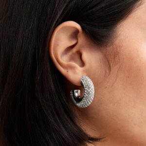 Silver Tone Diamanté Chunky Hoop Earrings New Look