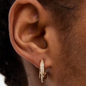 18ct Gold Plated Diamanté Triple Hoop Earrings New Glance