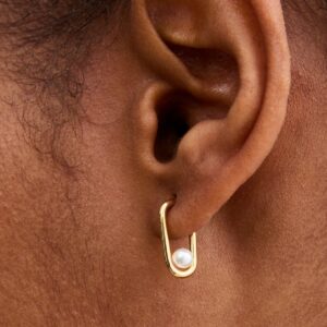 18ct Gold Plated Faux Pearl Hoop Earrings New Look