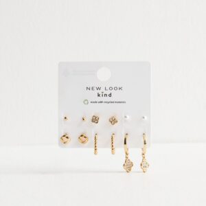 Pack Of 6 Blended Designs Gold Tone Earrings New Glance