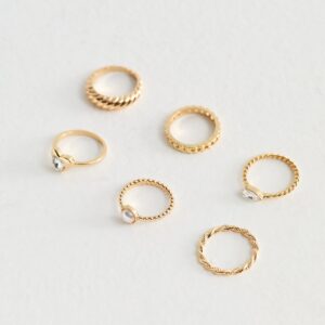 Pack of 6 Gold Tone Diamanté Rings New Glance