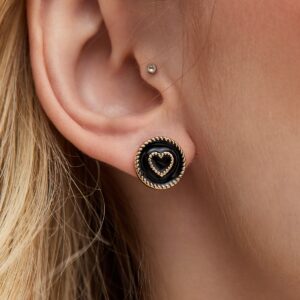 Black Gold Tone Center Teeth Stud Earrings New Glance