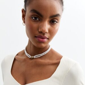 Gold Tone Fake Pearl Choker Necklace New Glance