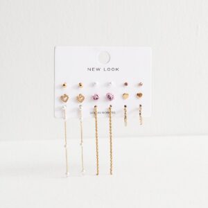 Pack Of 9 Mixed Design Gold Tone Earrings New Look