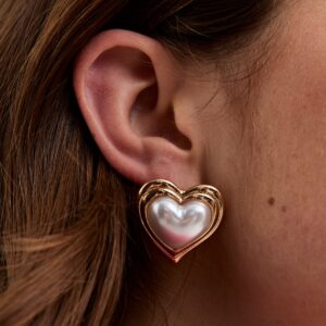 Gold Tone Faux Pearl Heart Earrings New Look