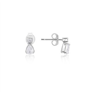 Argento Silver Crystal Pear Drop Stud Earrings – Silver