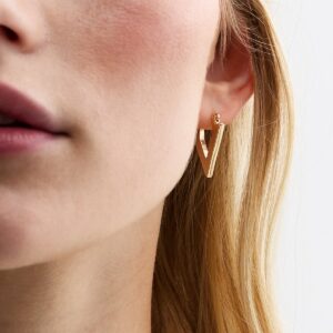 Gold Tone Triangular Hinge Earrings New Glance