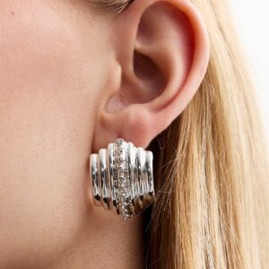 Silver Tone Diamanté Chunky Hoop Earrings New Look