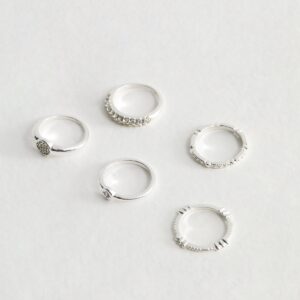 Pack of 5 Silver Tone Diamanté Rings New Look