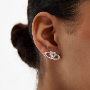 Silver Tone Cubic Zirconia Middle Stud Earrings New Glance