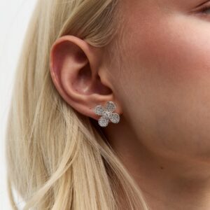 Silver Tone Flower Cubic Zirconia Stud Earrings New Glance