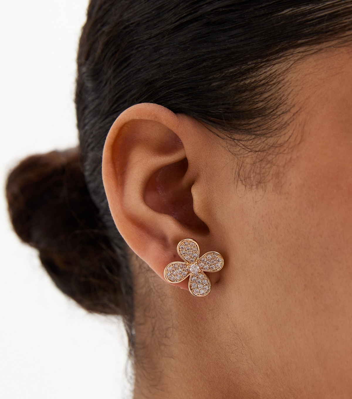 Gold Tone Flower Cubic Zirconia Stud Earrings New Glance