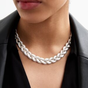 Silver Tone Plaited Observation Necklace New Glance