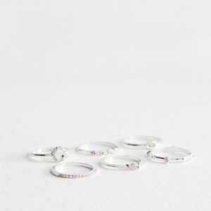 Pack of 6 Silver-Tone Diamanté Rings New Glance