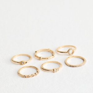 Pack of 6 Gold-Tone Diamanté Rings New Glance