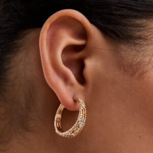 Gold Tone Flower Diamanté Hoop Earrings New Glance