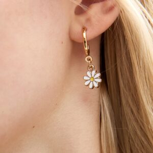 Gold Tone Daisy Attraction Hoop Earrings New Glance