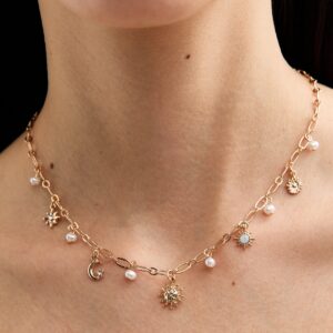 Gold Tone Moon Attraction Necklace New Glance