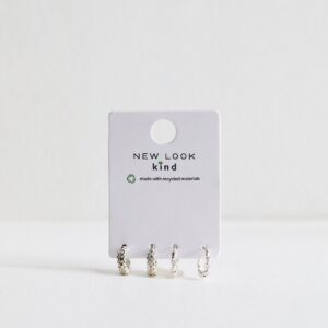 Pack of two Silver Tone Diamante Adorned Hoop Earrings  New Glance
