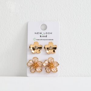 Pack of two Gold Tone Floral Earrings New Glance