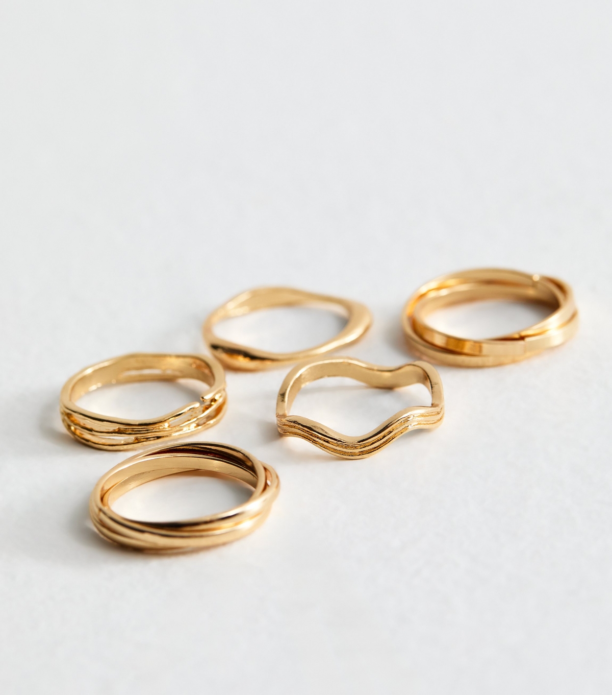 Pack of five Gold Tone Crossover Rings New Glance